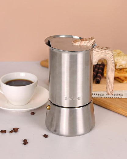 Sivaphe Stainless Steel Stovetop Espresso Coffee Maker, 6cups Espresso pot, 300ml Moka Campaing Coffee Pot, Induction Italian Mocha Pot with Step-by-step Instructions(1 Cup=50ml)