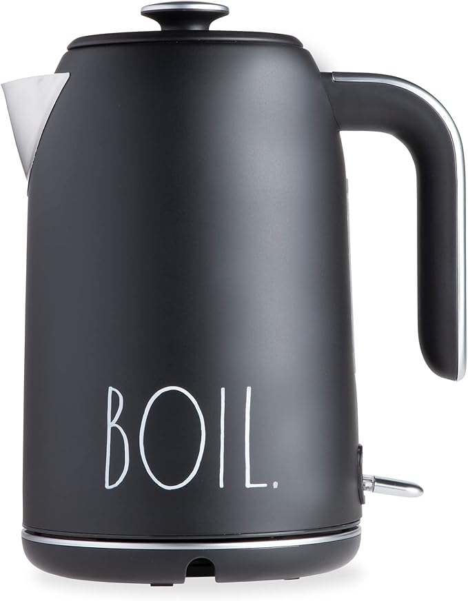 Rae Dunn Electric Hot Water Kettle - Stainless Steel Coffee Maker, Tea Kettle, Swivel Base, With Automatic Shut Off Boil-Dry Protection, Easy Pour Pitcher, 1500 Watt Boiling Power, 1.7 Liters, Black