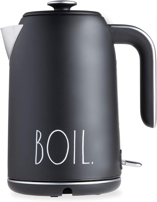 Rae Dunn Electric Hot Water Kettle - Stainless Steel Coffee Maker, Tea Kettle, Swivel Base, With Automatic Shut Off Boil-Dry Protection, Easy Pour Pitcher, 1500 Watt Boiling Power, 1.7 Liters, Black
