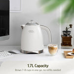 Load image into Gallery viewer, Hazel Quinn Electric Kettle - 1.7 Liters (57oz) Stainless Steel Water Kettle, BPA-Free Interior, 1200W Fast Boiling, Cordless, Rotational Base, Automatic Shut Off &amp; One-Touch LED - Pearl White