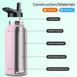 Load image into Gallery viewer, DOMICARE 32 oz Insulated Water Bottle, Vacuum Insulated Stainless Steel Sports Water Bottle with Straw Lid &amp; Spout Lid, Leakproof, Reusable - Travel, Camping, Bike, Pink