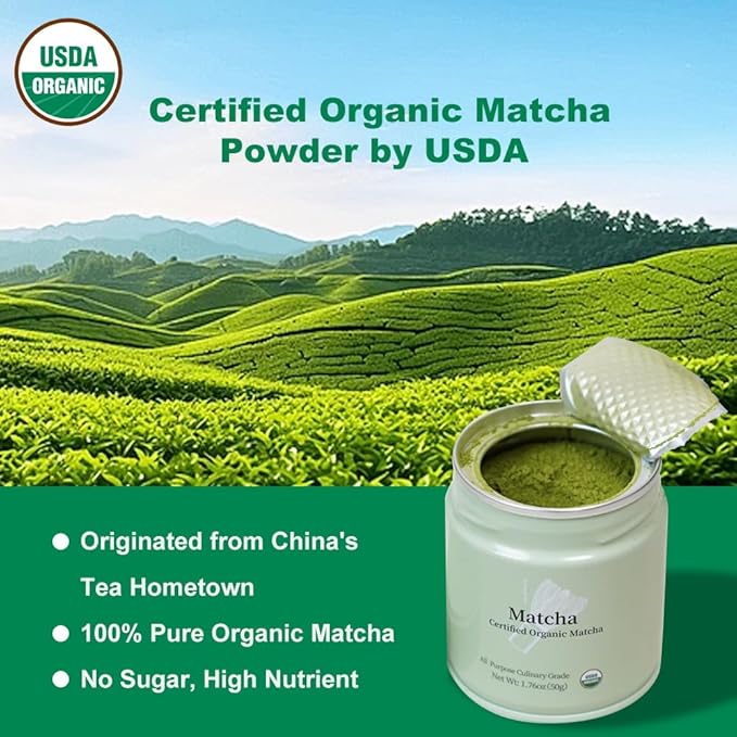 MatchAdmire Premium First Harvest USDA Certified Organic Green Tea Matcha Powder, Rich Flavor, 100% Vegan with No Fillers, Radiation-Free (50g Culinary Grade Matcha)