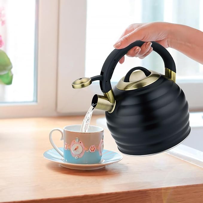 Tea Kettle for Stove Top Whistling Teapot, 3.2Q Tea Pot Stainless Steel Teakettle with Heat Proof Ergonomic Handle