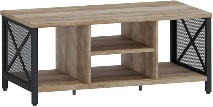 FATORRI Coffee Table for Living Room, Rustic Wood Center Table with Shelves, Farmhouse Rectangle Cocktail Tea Tables (Rustic Oak)
