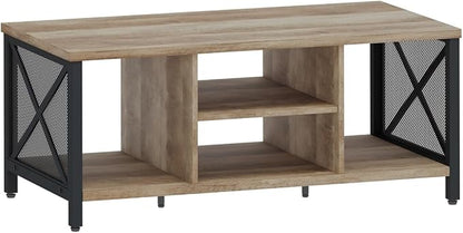 FATORRI Coffee Table for Living Room, Rustic Wood Center Table with Shelves, Farmhouse Rectangle Cocktail Tea Tables (Rustic Oak)