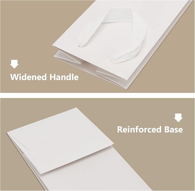 SEUNMUK 30 Pack 13.8 x 4.3 x 3.5 Inch White Wine Bottle Bags, 250 gsm Thick Strong Paper Wine Gift Bag with handles, Elegant Paper Bags for Party Shopping Retail Wedding