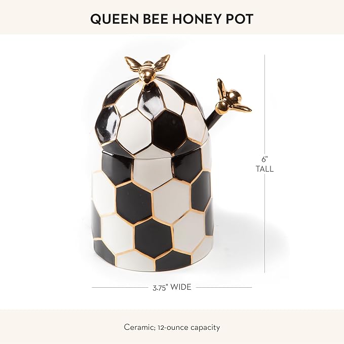 MACKENZIE-CHILDS Ceramic Queen Bee Honey Pot with Lid, Beehive Decor for Kitchen