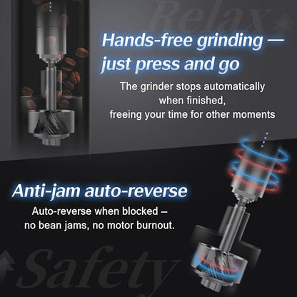 Femobook-A2 Portable Electric Coffee Grinder, Cordless Burr Grinder USB Rechargeable Coffee Grinder Magnetic Grounds Cup for Espresso Pour Over Travel & Home Brewing, Black