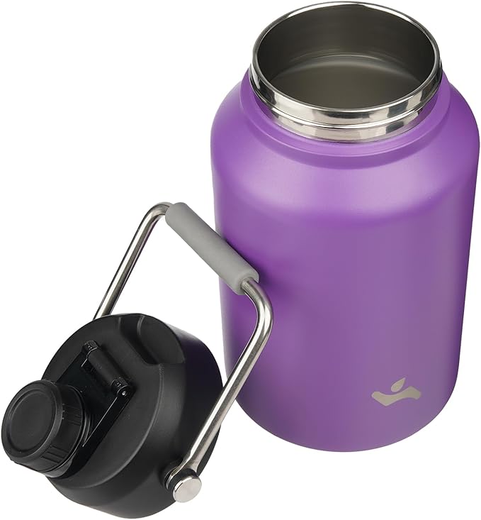 Half Gallon Jug with Handle,64 oz Insulated Water Bottle with Carrying Pouch,Double Wall Vacuum Stainless Steel Metal Bottle,Purple