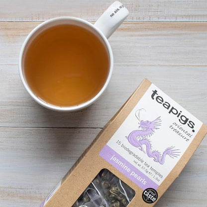 Teapigs Jasmine Pearls Tea Bags Made with Whole Leaves, caffeine-free, natural ingredients(1 Pack of 50 Teabags)