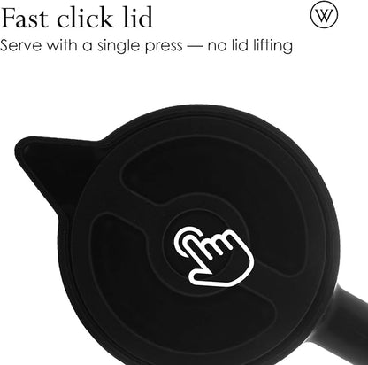 WOLFF - Thermal Coffee Carafe - 34oz / 1L Insulated Plastic Exterior Carafe for Hot or Cold Drinks - Leakproof Coffee and Tea Dispenser with Wood-like Handle and Glass Liner - Black, 34floz/1L