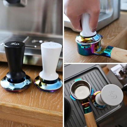 For Days 54mm Calibrated Tamper for Espresso Machines, 20 lbs Spring-Loaded Coffee Tool for Baristas with a Stainless Steel Flat Base, Fits 54mm Portafilters and Breville (Black Handle)