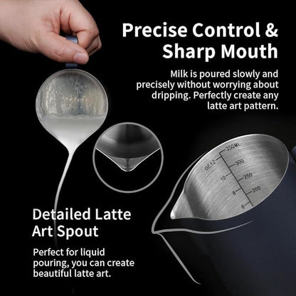 watchget Stainless Steel Milk Frothing Pitcher 12oz/350ml - Espresso Steaming Pitcher for Cappuccino, Latte Art, Coffee Machine Accessories Milk Jug Coffee Frother Cup, Blue