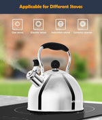 Load image into Gallery viewer, Tea Kettle, 2 Quart Stainless Steel Whistling Tea Kettle, Stovetop Whistling Teakettle Tea Pots for Stove Top with Ergonomic Folding Handle, Small Teapot, Water boiler for Tea, Coffee (Silver)