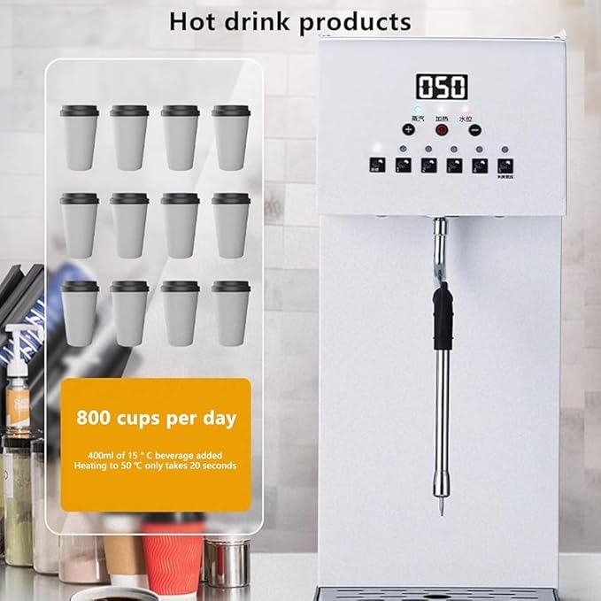 FullAutomatic 6L Steam Milk Frother Machine Commercial Steam Boiling Water and Frothing Machine with LCD Display for Tea and Coffee
