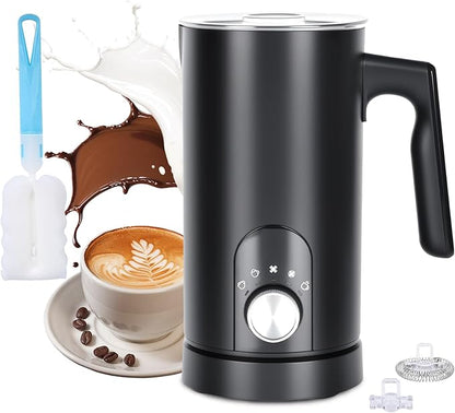 5-in-1 Milk Frother and Steamer,12oz/350ml Electric Milk Steamer,Automatic Cold and Hot Foam maker for Lattes,Coffee,Macchiato,Matcha,Non-stick Coating Interior.(Black）
