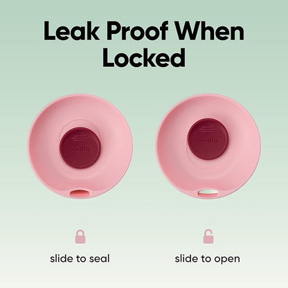 Owala SmoothSip Slider Insulated Stainless Steel Coffee Tumbler, Reusable Iced Coffee Cup, Hot Coffee Travel Mug, BPA Free 12 oz, Pink/Red (Strawberry Fields)