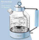 Load image into Gallery viewer, Electric Kettle, ASCOT Glass Electric Tea Kettle 1.5L 1500W Retro Tea Heater &amp; Hot Water Boiler, No Plastic, BPA-Free, Cordless, with Auto Shut-Off and Boil-Dry Protection (Blue)