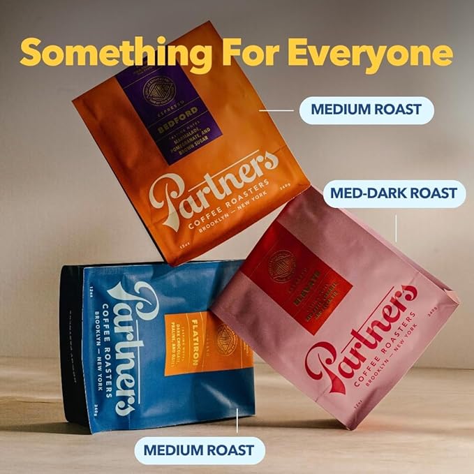 PARTNERS COFFEE ROASTERS - Whole Bean Coffee (Elevate - Espresso, Medium Roast) 12oz - Well-Balanced, Comfortable Espresso - Red Apple, Caramel, Pecan Pie - Coffee Beans - Roasted in New York City