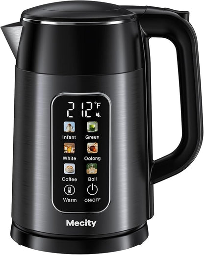 Mecity Electric Kettle Touch Screen Temperature Control Water Boiler, No Plastic Contact with Water. 6 Preset Temperature Programs, 2 Hours Keep Warm, 1.7 Liter Dark Grey