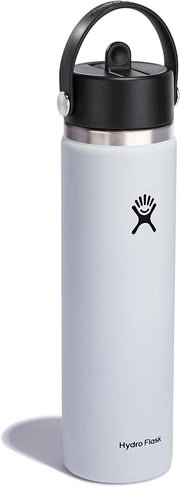 Hydro Flask Water Bottle - Insulated Stainless Steel - Wide Straw Lid, Non Spill, Leakproof in 24 Oz White