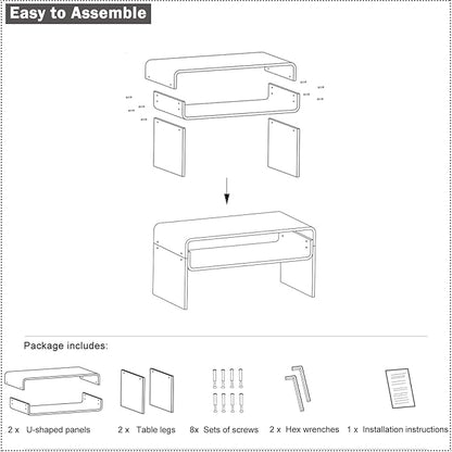 2-Tier Acrylic Coffee Table, Side End Table with Storage Shelf, Modern Center Table for Living Room, Office, Bedroom, Home Small Space, Easy Assembly (Clear)