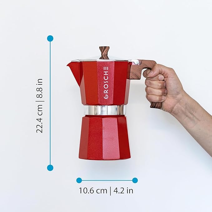 GROSCHE Milano Stovetop Espresso Maker Moka Pot 9 espresso Cup, 15.2 oz, Red - Cuban Coffee Maker Stove top coffee maker Moka Italian espresso greca coffee maker brewer percolator