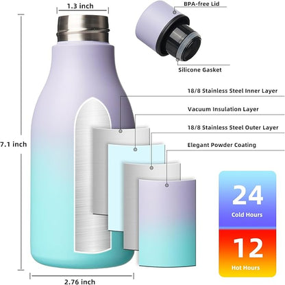 BJPKPK Insulated Water Bottles, 12oz Stainless Steel Metal Water Bottle with Strap, BPA Free Leak Proof Jugs, Mugs, Flasks, Reusable Thermal Flasks for Sports & Travel, Lavender Mint