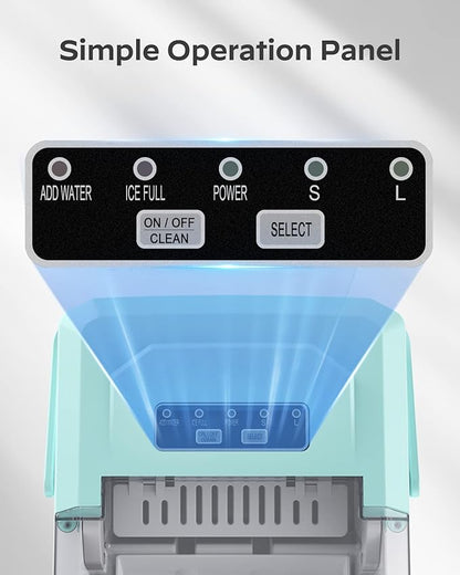 Silonn Ice Maker Countertop Machine with Handle, 26lbs in 24h, 9 Ice Cubes Ready in 6 Mins, Self-Cleaning Ice Makers with Basket and Scoop, Ideal for Home Kitchen Camping, Green