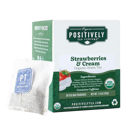 Organic Positively Tea Company, Strawberries and Cream Green Tea Bags, 20 Count