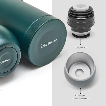 BALIBETOV Complete Yerba Mate Set - Modern Mate Gourd, Thermal Flask, Bombilla and Cleaning Brush Included - All Premium Quality 304 18/8 Stainless Stee (Green)