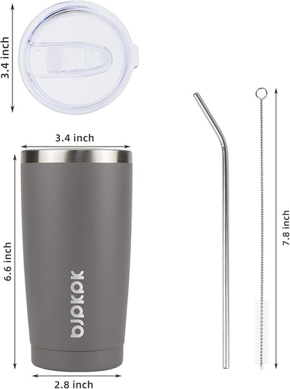 BJPKPK 20 oz Insulated Tumbler With Lid And Straw Stainless Steel Tumblers Coffee Mug Thermal Cup For Women And Men,Gray