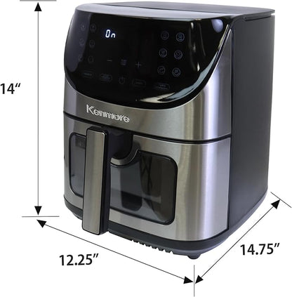 Kenmore 8 Quart Air Fryer - Aerogrill, Non-Stick Frying Basket, French Fry, Digital Touch Screen, 12 Presets, Freidora Eléctrica, Countertop Cooking Kitchen Appliance, Stainless Steel, Black