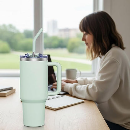 COKTIK 40 oz Tumbler With Handle and Straw Lid, Vacuum Insulated Travel Coffee Mug Stainless Steel Insulated Cup for Beverages, Leak-proof, Cupholder Friendly (Seafoam)
