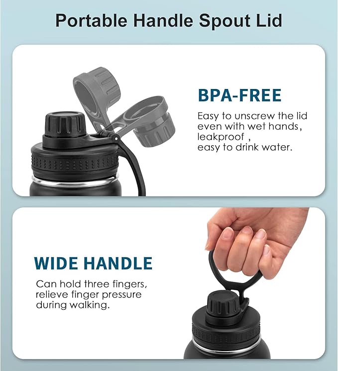 koodee Small Water Bottle 12 oz Stainless Steel Vacuum Insulated Wide Mouth Water Flask with Leakproof Spout Lid (Teal)