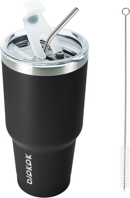 BJPKPK 30 oz Stainless Steel Tumbler with Lid and Straw Insulated Travel Coffee Mug Reusable Metal Thermal Cup,Black