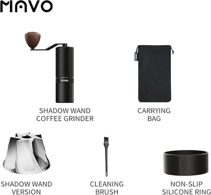 MAVO Manual Coffee Grinder, Shadow Wand Hand Coffee Grinder, Capacity 25g with CNC Stainless Steel Pentagon Conical Burr, Adjustable Setting, Burr Coffee Bean Grinder for Pour Over, Espresso (Black)