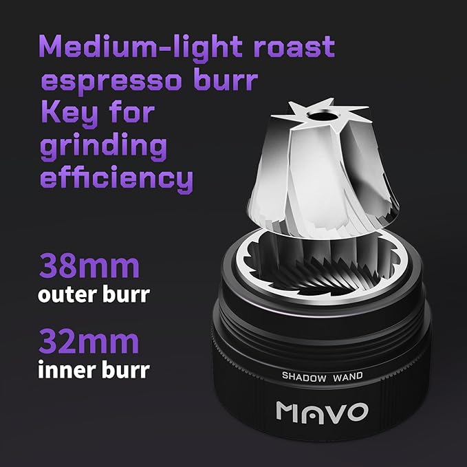 MAVO Manual Coffee Grinder, Shadow Wand Hand Coffee Grinder, Capacity 25g with CNC Stainless Steel Pentagon Conical Burr, Adjustable Setting, Burr Coffee Bean Grinder for Pour Over, Espresso (Silver)