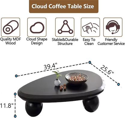 Cloud Coffee Table Modern Cute Coffee Tables Irregular Simple Tea/Center Table for Small Space End Table for Living Room, Home Office, Indoor (Black A Oval 39.4" Wx25.6 Dx11.8 H)