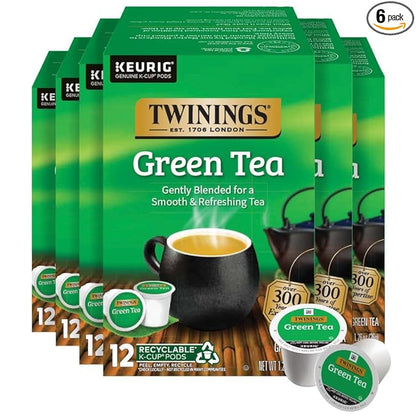 Twinings Green Tea 72 K-Cup Pods for Keurig, 12 Count (Pack of 6), Smooth Flavour, Enticing Aroma, Caffeinated, Enjoy Hot or Iced