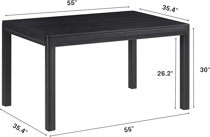NTC Flow 55 Inch Modern Design, Rectangular Dinner Table for Dining Room, Living Room Furniture, Effortless Assembly, Burnt Black