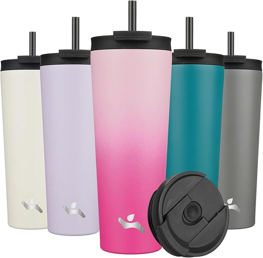 26 OZ Insulated Tumbler with Lid and 2 Straws Stainless Steel Water Bottle Vacuum Travel Mug Coffee Cup,Cherry