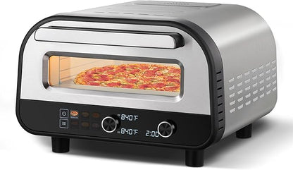 Upgraded indoor Pizza Oven 12 Inch Electric Countertop Pizza Oven with 6 Mode Heats up to 840°F Pizza Maker Pizza Cooker for Home Kitchen, Restaurants, Parties - Stainless Steel