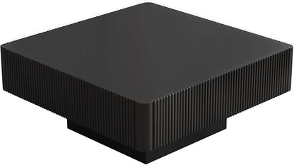 Square Coffee Table for Living Room, Accent Fluted Coffee Table with Storage, Modern Solid Wood Veneered Large Center Tea Table for Small Space Apartment (31.6''D×14''H-Black)