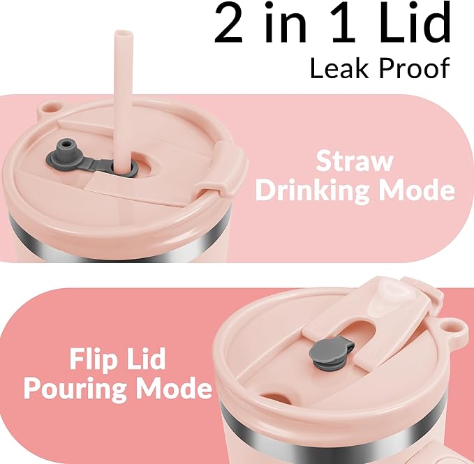 WETOWETO 40oz Tumbler with Handle and Lid | 100% Leakproof Insulated Stainless Steel Travel Mug | Keeps Cold 34Hrs/Hot 10Hrs | Dishwasher Safe, Fits Car Cup Holder (Rose Quartz Color)