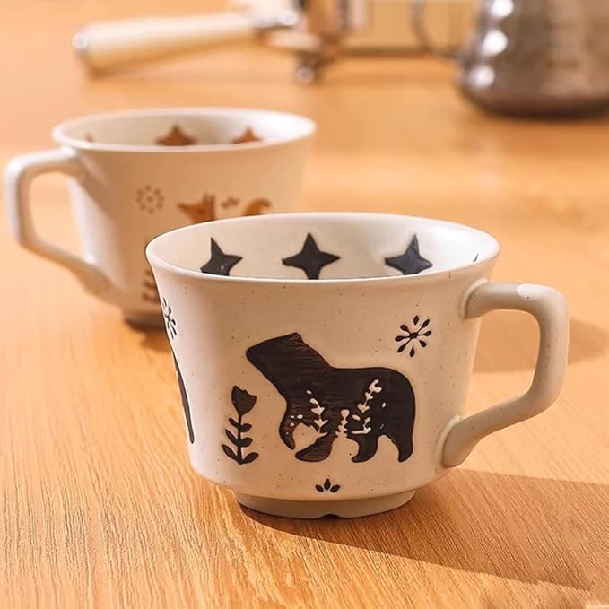 Ceramic Coffee Mug, 12 oz Mug Black Bear Set of 1, Novelty Cup with Handle, Stoneware Fun Cup for Coffee Milk Tea Mocha Latte Cappuccino Espresso Adorable Bear, Microwave Dishwasher Safe