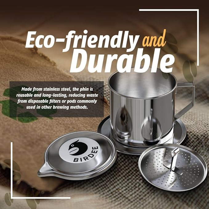 Birdee Vietnamese Coffee Dripper - 16 oz, Stainless Steel, Large Drip Filter, Durable, Dishwasher Safe, Home Use, Travel, Camping, Gift Sets