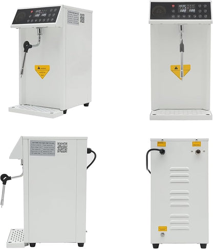 Commercial Steam Milk Frother, 2.11 Gallon Capacity, 5-Temperature Settings, 20-Min Continuous Steam, LED Display, 110V 1300W Espresso Milk Frother for Coffee, Milk Tea (White)