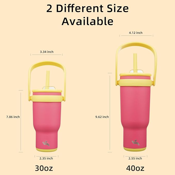30 oz Tumbler with Side Handle, Insulated Water Bottle with Straw and 2 in 1 Lid, Stainless Steel Cup Travel Coffee Mug for Sports Office Gym,Rose Pink