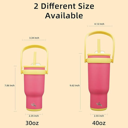 30 oz Tumbler with Side Handle, Insulated Water Bottle with Straw and 2 in 1 Lid, Stainless Steel Cup Travel Coffee Mug for Sports Office Gym,Rose Pink